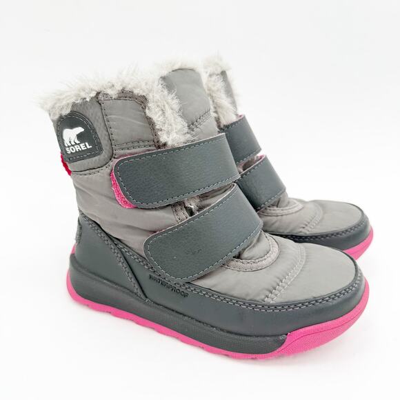 Sorel Winter Snow Boots Size 10 Toddler Girls Whitney II Velcro Strap Gray Pink - Picture 1 of 11